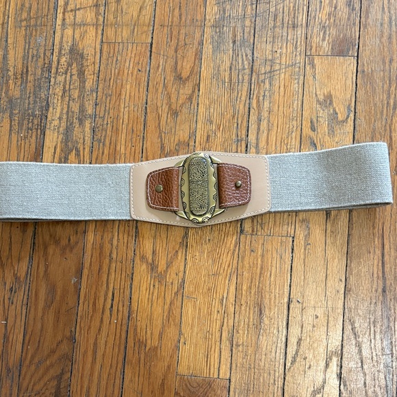 🏜️👗🐄Vintage 90s LEATHER SHOP Tribal Women's Stretch Belt Boho Metal Buckle Large - Picture 2 of 6